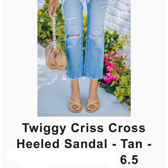 Twiggy Criss-Cross Sandals , Stacked Heel, Brand New in Box, Size 6.5, Tan - Picture 3 of 12